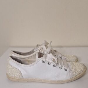 London Sole By Jane Winkwork White Sparkle Toe Ribbon Lace Moochers Size EU 40